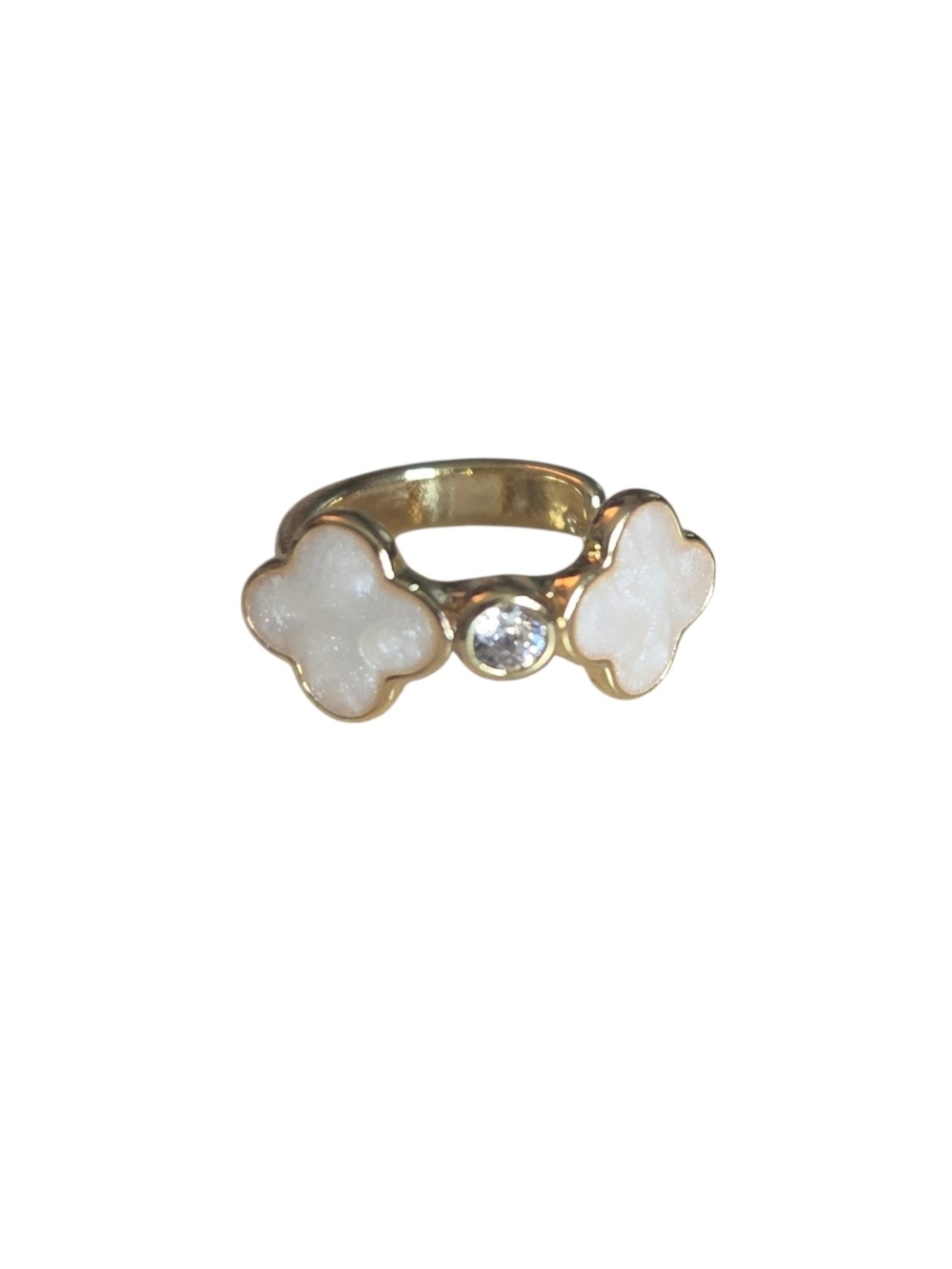 NWOT Gold Ear Cuff with White Clover Accents and Center Stone